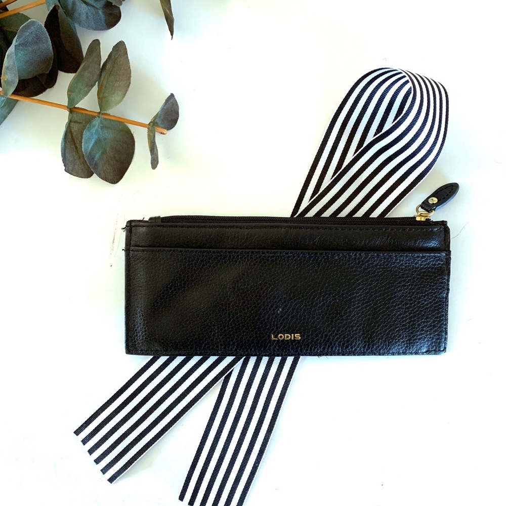 Lodi’s Black Leather Card Wallet with Snap Strap